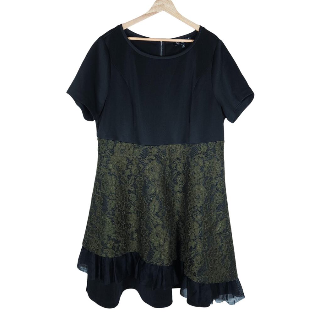 Eloquii Womens Dress 18 Plus Size Black Green Floral Lace Dark Academia Gothic